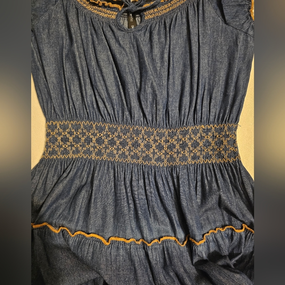 NEW! INDIGO & LACE Women's Blue Dress Elastic Waistband 100% Cotton SIZE MEDIUM. - Picture 7 of 13